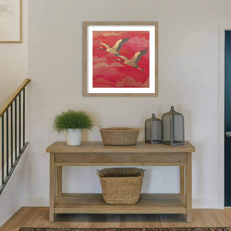 Birds No. 1 by Tradelink inhouse artist Wood Framed Wall Art Print - Woodgrain Stripe Mocha