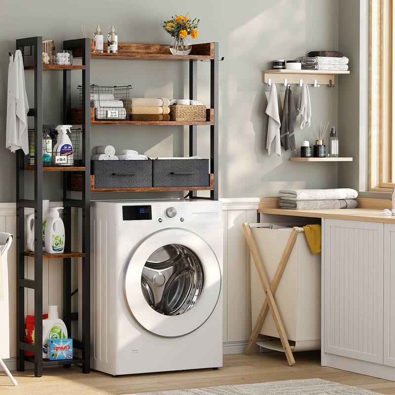 31'' W Over the Toilet Storage Shelf with 2 Drawers and 4 Hooks for Restroom and Laundry