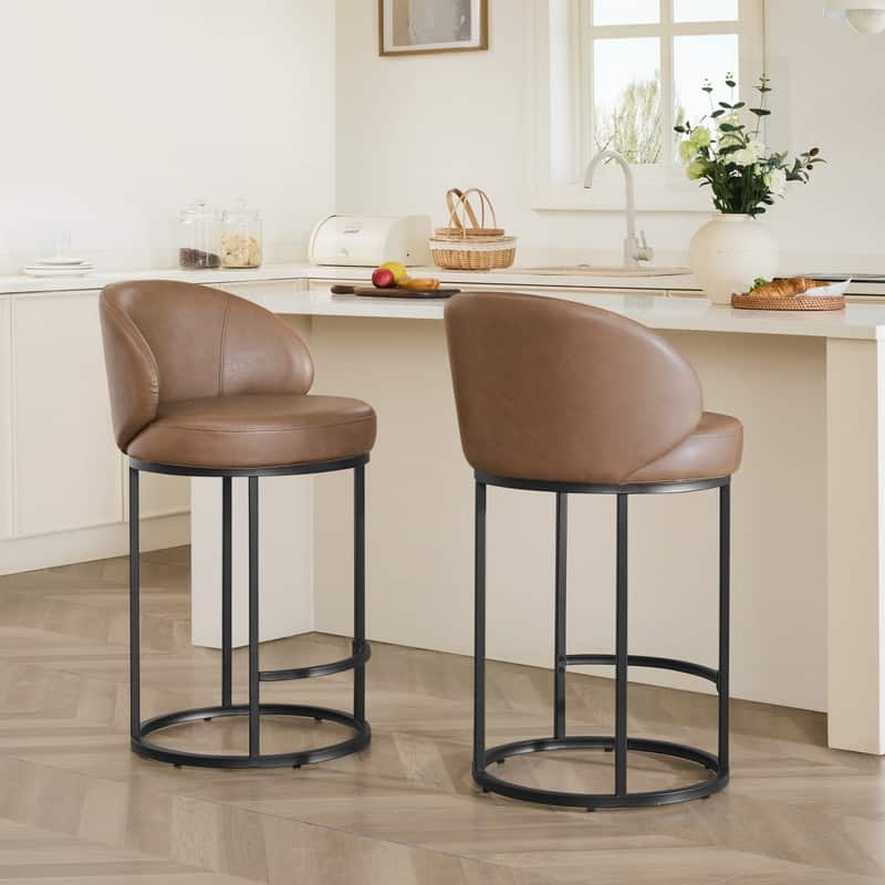 Spruce & Spring Chloe Upholstered Swivel Counter Bar Stool with Metal Frame and Arched Back