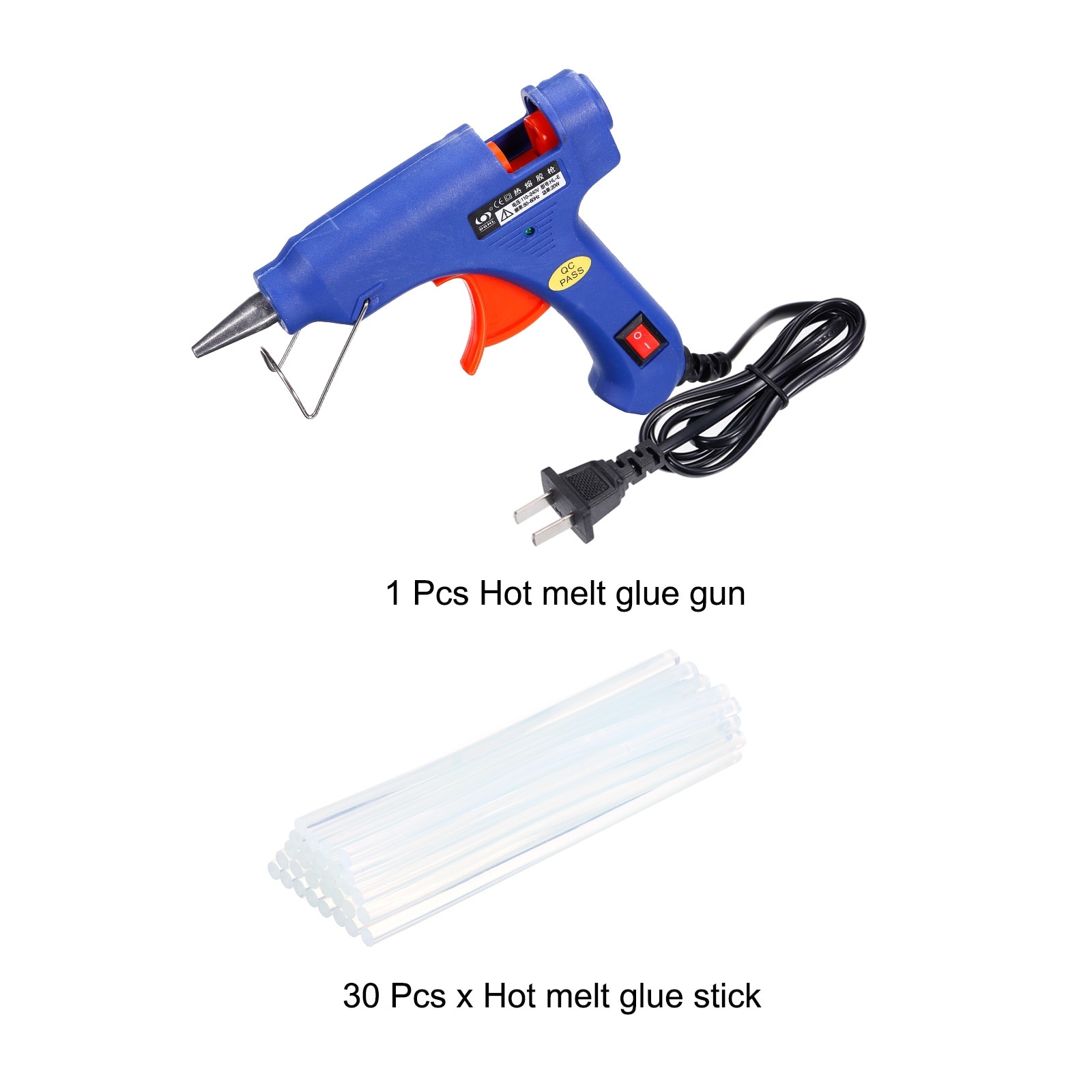 Mini Hot Glue Gun Kit W 30pcs Clear Hot Melt Glue Sticks 0.28x8 20W - Blue