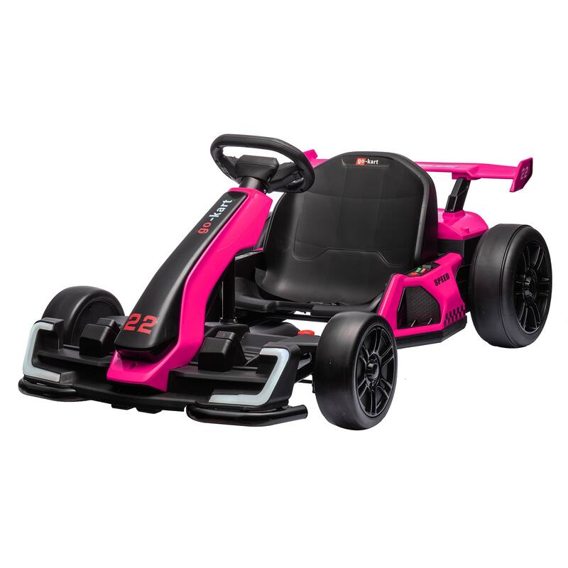 24V Electric Go Kart for Kids, Powerful Drift Kart with 2 * 150W Motors - Pink