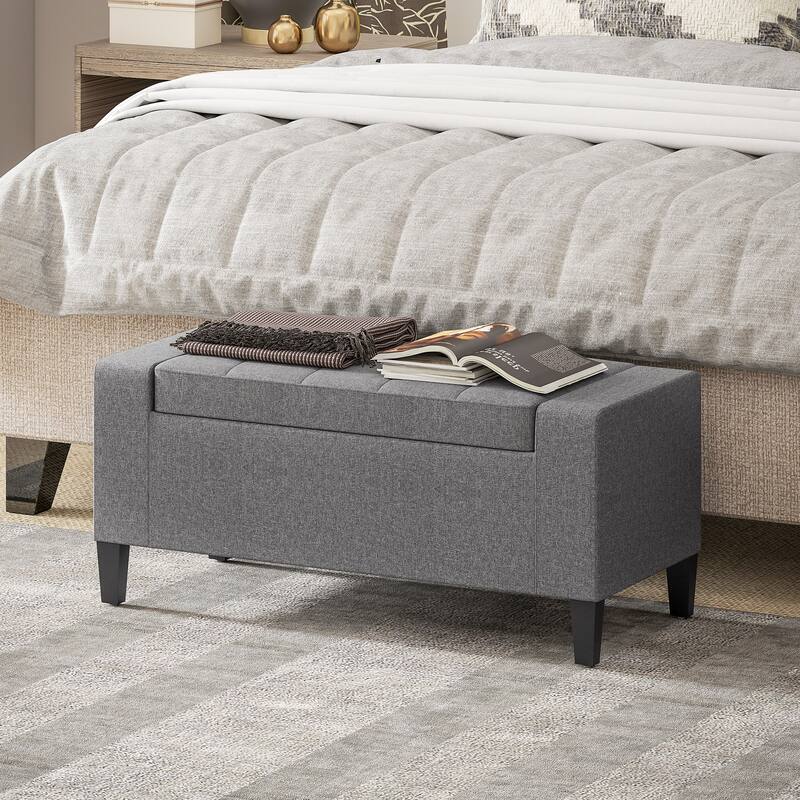 HOMCOM Ottoman Bench Tufted Storage Chest with Flipping Top, 36.25"W x 15.75"D x 15.75"H - Grey Linen
