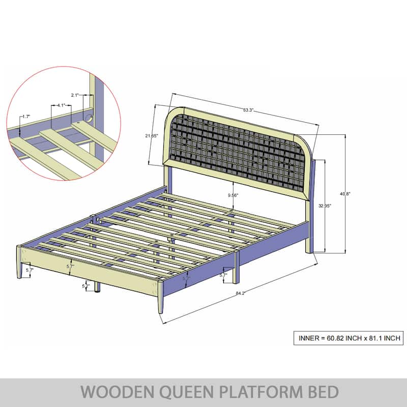 Craftporch Rustic Wooden Platform Bed with 2 Nightstand