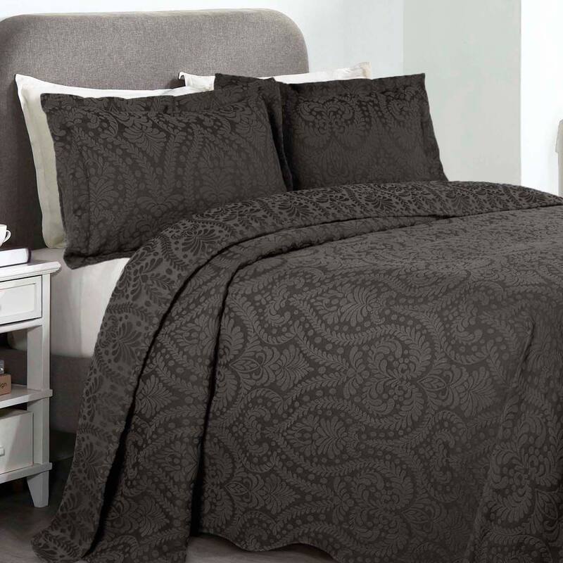 Superior Aspen Jacquard Floral Scalloped Edges Cotton Blend Bedspread Set