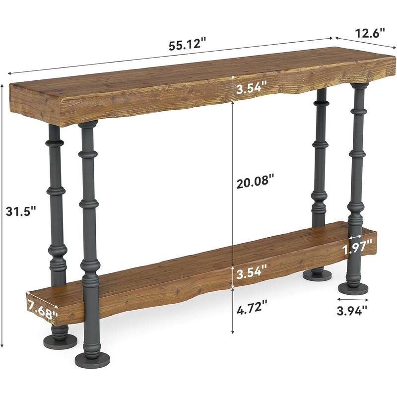 55-Inch Solid Wood Console Table for Entryway, Long Industrial Sofa Table for Living Room