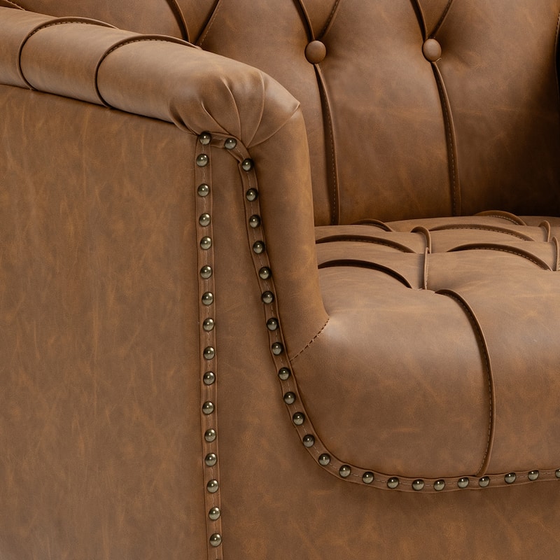 Traditional Faux Leather Tufted Accent Arm Chair with Nailhead Trim