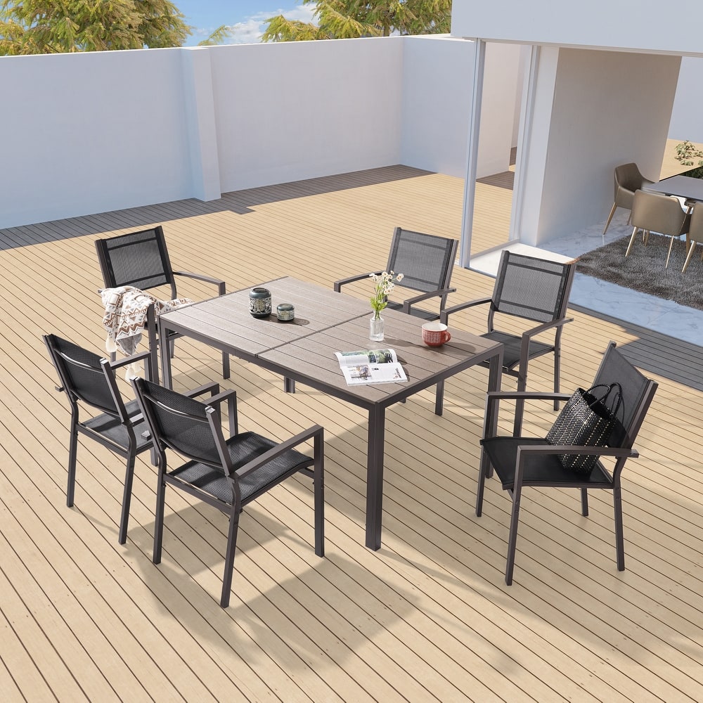 BONOSUKI Outdoor 7-Piece Dining Set Textilene Fabric w/Powder-coated