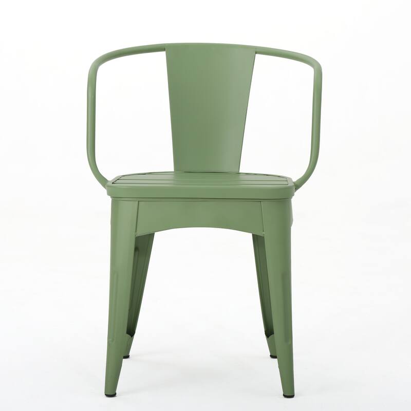 Modern 3-Piece Powder-Coated Iron Bistro Set with Round Slatted Table and Stackable Armchairs for Compact Outdoor Spaces