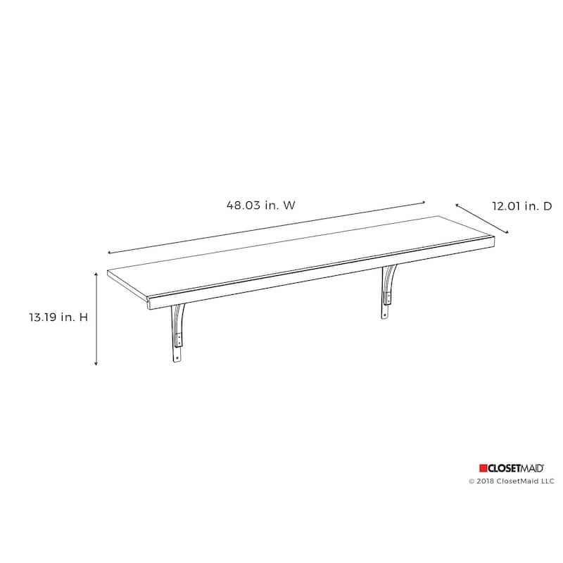 ClosetMaid Premium Wood 48" W x 12" D Solid Shelf Kit