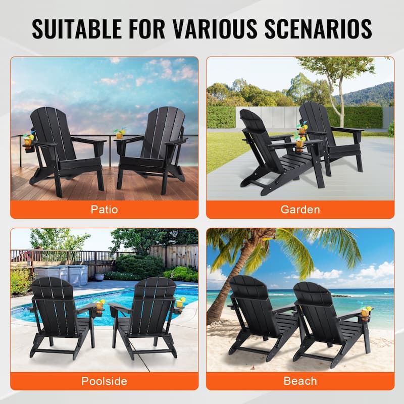 Set of 2 HDPE Folding Adirondack Chair with Wider Seat and Curved Backrest Ideal for Outdoor Use - 31.5 × 29.7 × 36.0 in
