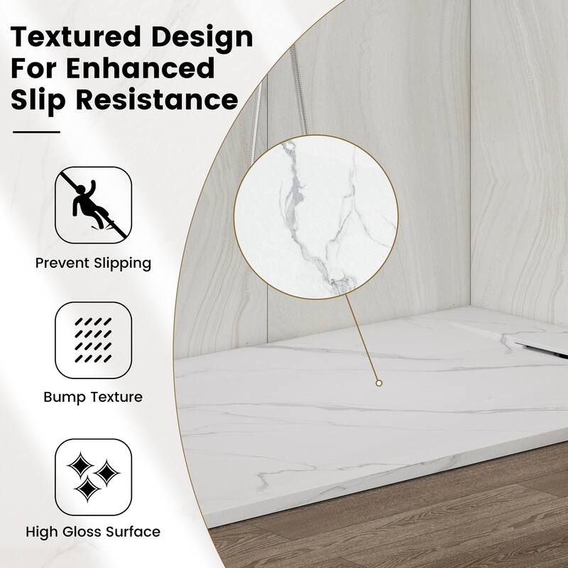 SMC Alcove Shower Pan Base with Reversible Drain, Low Profile, Wheelchair Access, Slip-Resistant, cUPC Certified