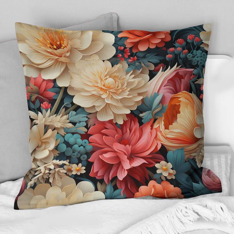 Designart "Fantasy Foliage Botanical Peonies Pattern" Floral Printed Throw Pillow - 16 x 16