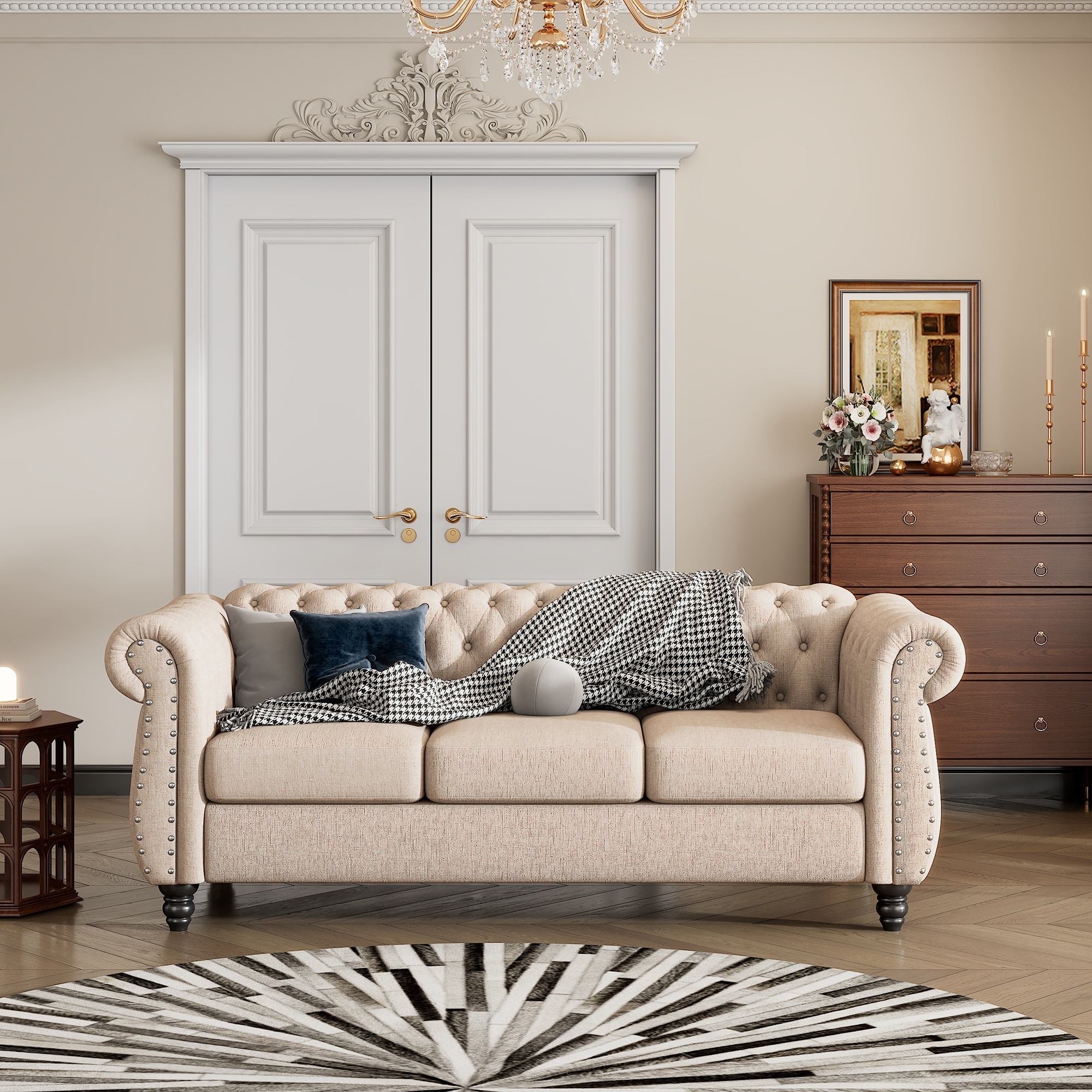 3 Seater Sofa Modern Upholstered Sofa with Buttoned Tufted