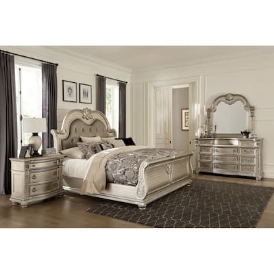 Formal Traditional Bedroom Sets Silver Finish Marble Top
