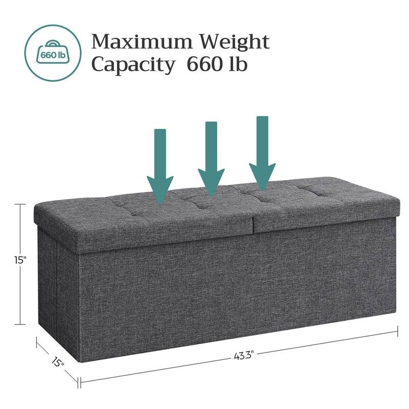 43.3 Inches Slate Grey Folding Storage Ottoman Bench with Flip-up Lid and Padded Seat -