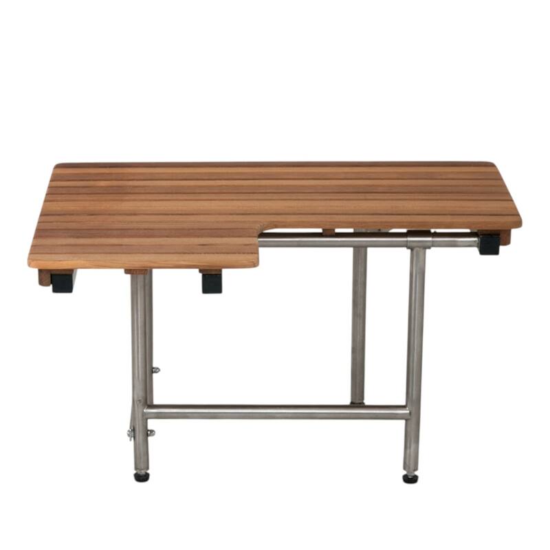 30" Brown Wall Mount Teak Rectangular Shower Bench With Legs