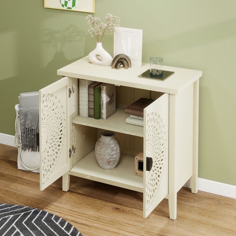 Waterproof Sideboard Buffet, Hollow-Carved 2 Door Accent Cabinet, Storage Cabinet with Adjustable Shelf