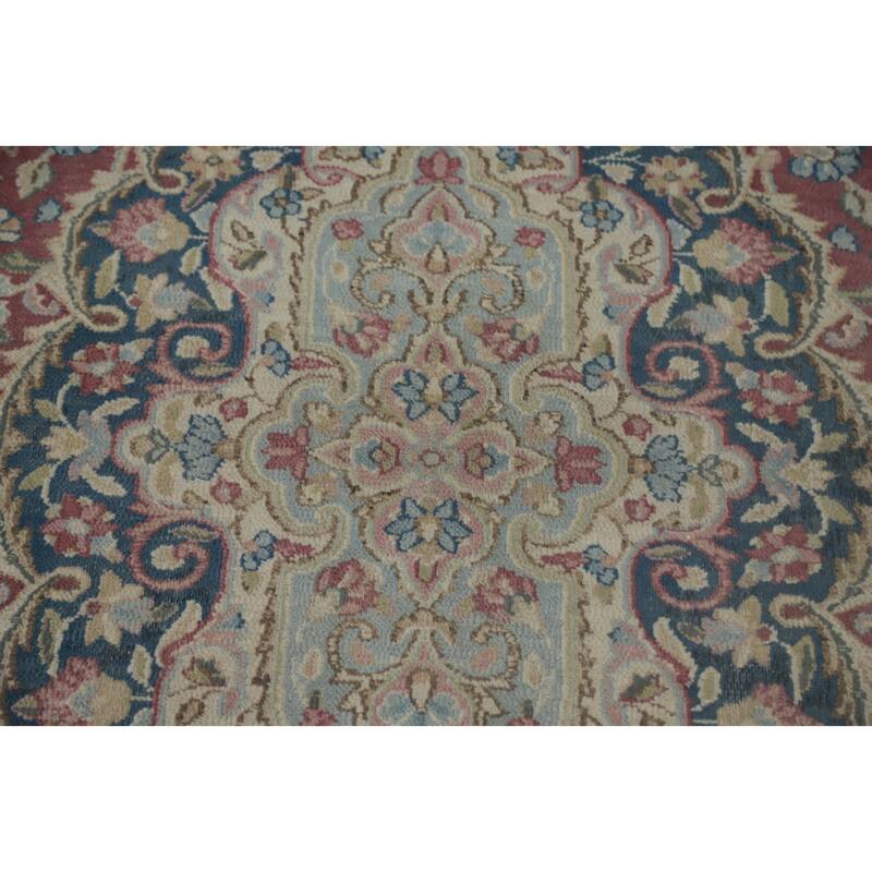 Hand Knotted Oriental 100% Wool Carpet Traditional Floral Pink Kerman Area Rug - 10' 9'' X 7' 10''