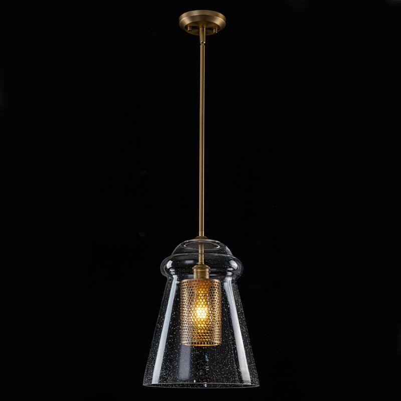 Modern Gold Kitchen Island Pendant Light with Clear Seeded Glass Shade - Dia.11.5-in