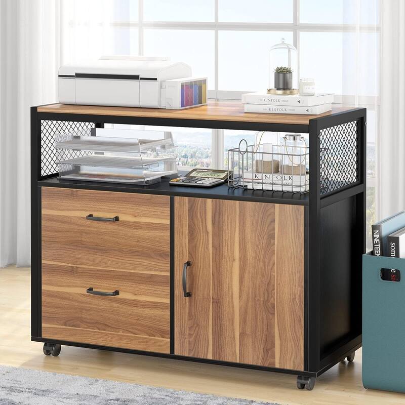 L Shaped Desk with Drawer, Executive Desk and lateral File Cabinet, 2 Piece Home Office Furniture