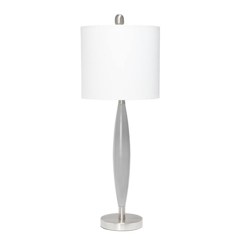 Modern Table Lamp - Fabric Shade, Nickel Base - Bedroom Living Room Light - 27" Tall