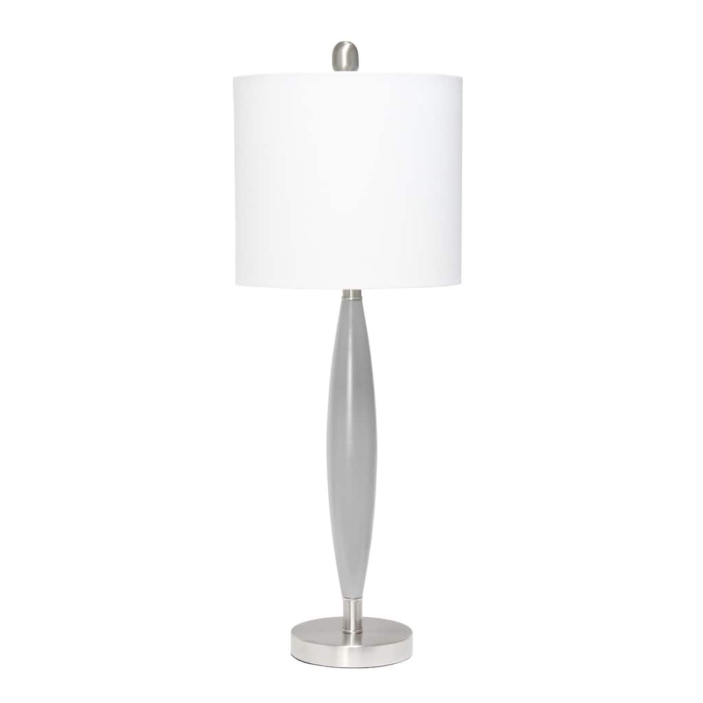 Modern Table Lamp - Fabric Shade, Nickel Base - Bedroom Living Room Light - 27" Tall