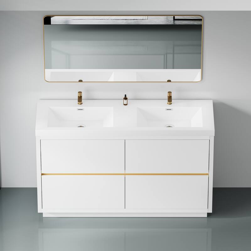 GDFStudio 60" Freestanding Bathroom Vanity with Double Sinks