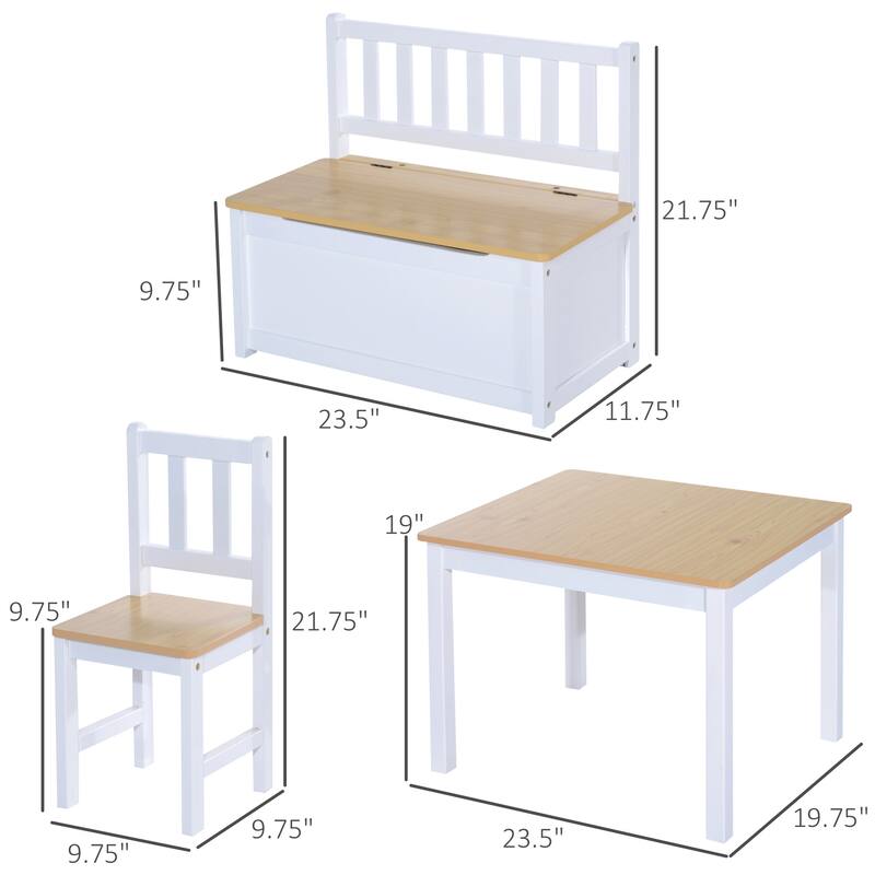 Qaba 4-Piece Childrens Table Set with Kids Storage Bench
