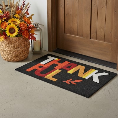 HomeRoots 17" X 29" Natural And Brown Thanksgiving Outdoor Coir Door Mat - 17.00' X '29.00