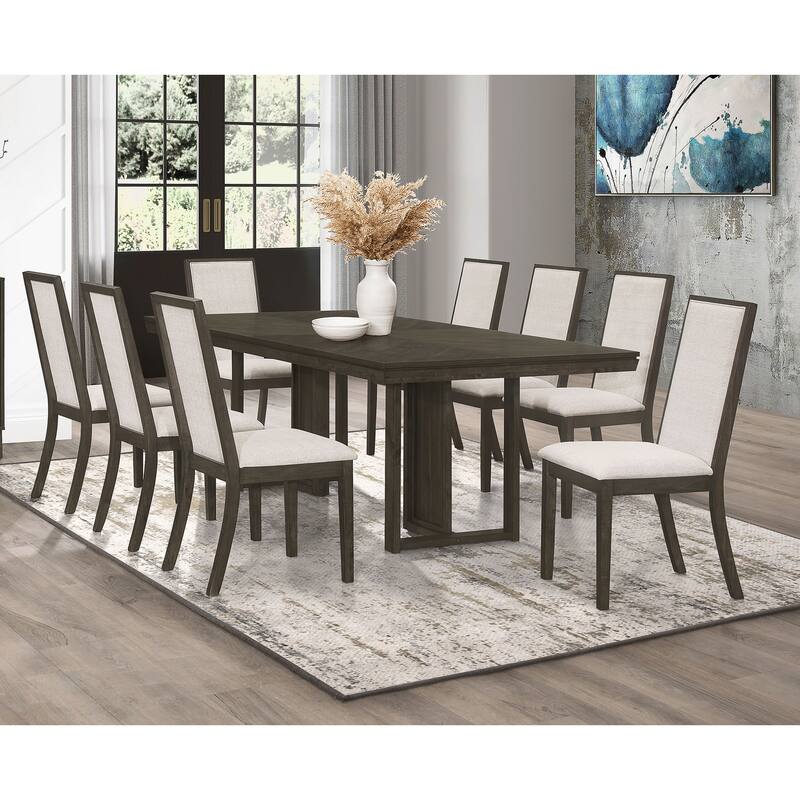 Kelly Beige and Dark Grey Rectangular Dining Table Set - 9-Piece