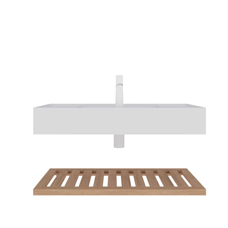 LED Bathroom Wall-Mounted Floating Vanity with Vessel Sink (No Faucet)