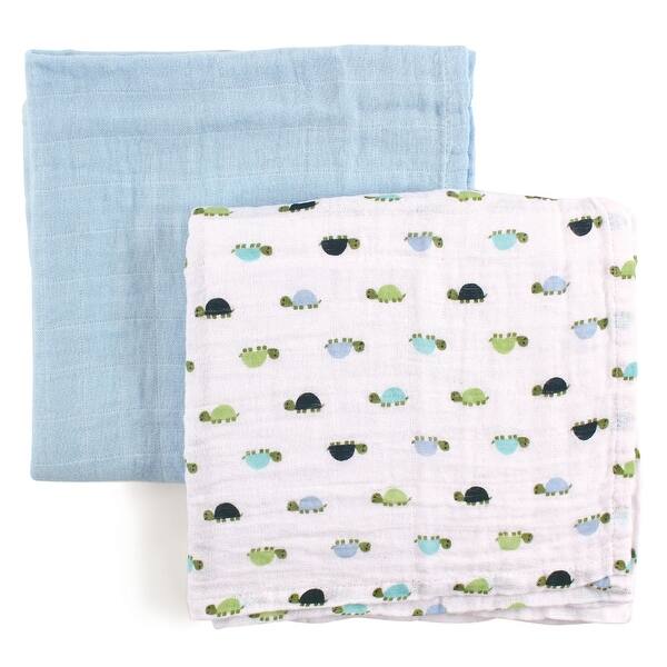 slide 1 of 1, Luvable Friends Baby Boy Muslin Cotton Swaddle Blanket, Turtle, One Size - Turtle - One Size One Size - Turtle