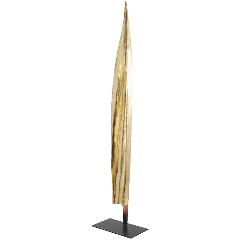 Polystone Leaf Slim Abstract Decorative Sculpture with Black Metal Stand - Gold - Roche River Decor