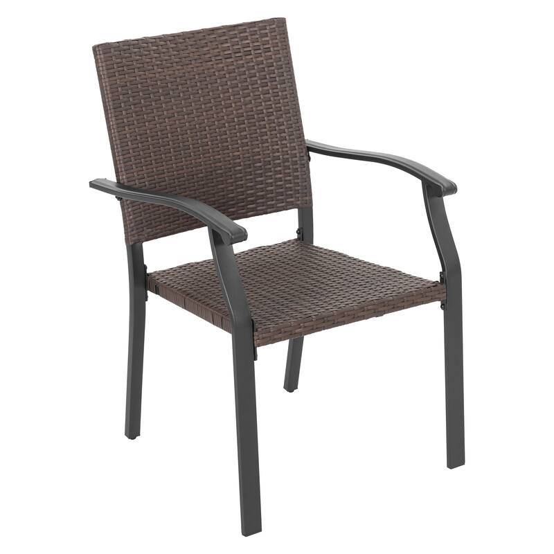 Outdoor 7-Piece Metal Wicker Dining Set with 1.77'' Umbrella Hole, Black