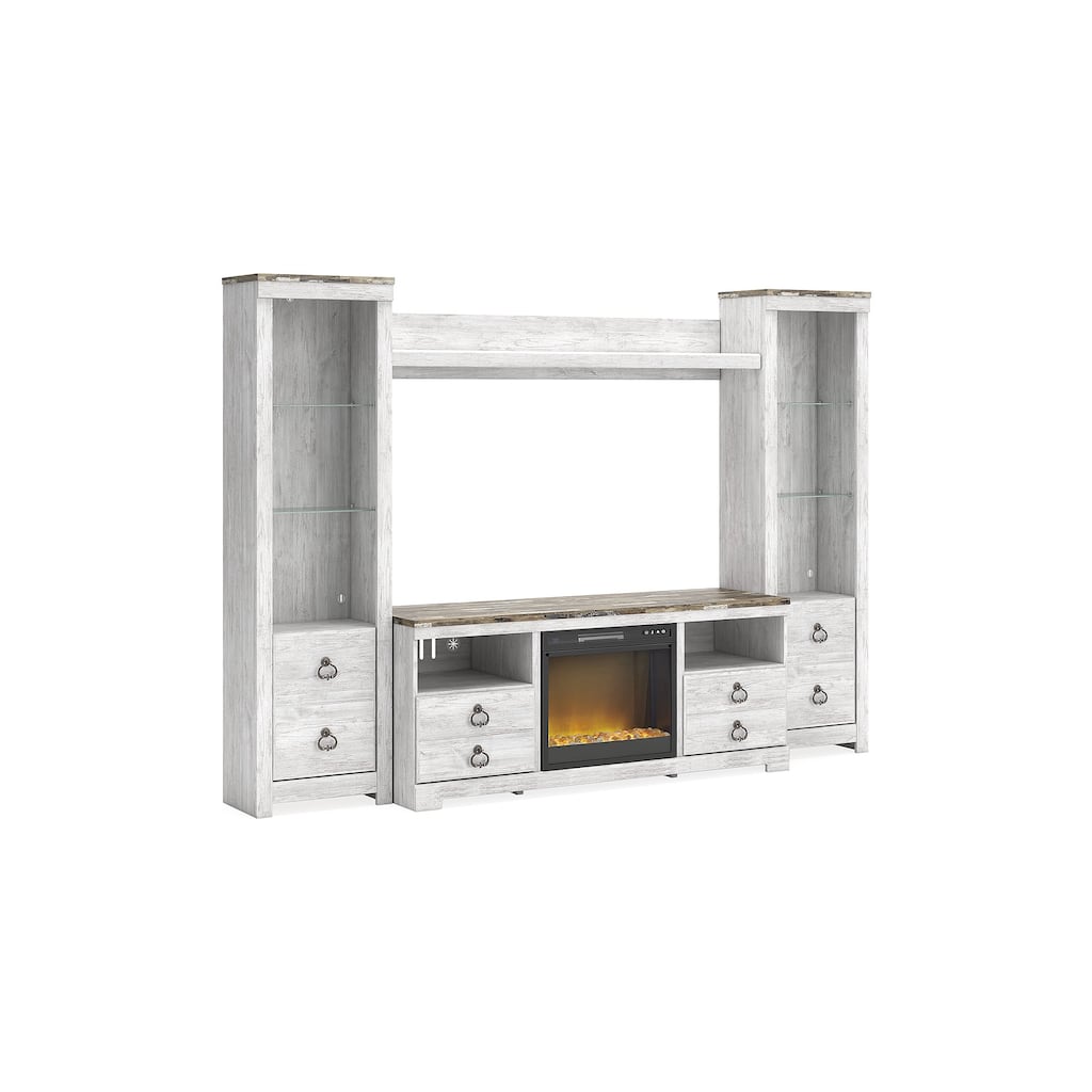 Signature Design by Ashley Willowton Whitewash 4-Piece Entertainment Center with Electric Fireplace
