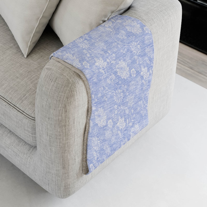 Premium Machine Washable Traditional Floral Sherpa Throw Blanket - Sky - 4'2" x 5'10"