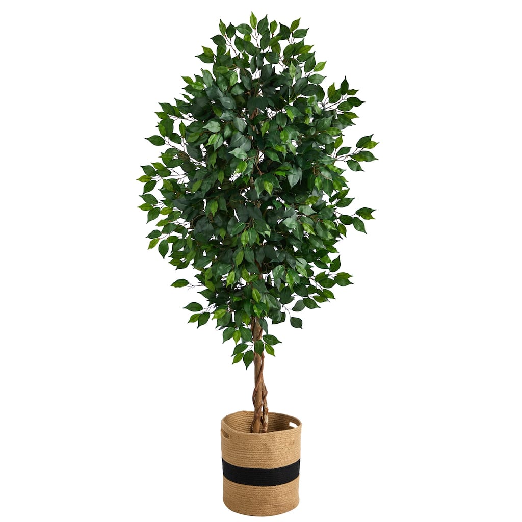 Faux Indoor Tree 6ft - Minimalist Artificial Tree with Cotton Planter - Modern Home Decor Accent - Green - 41-50 Inches