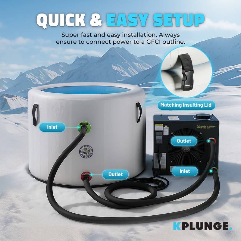 Arctic 1-Person Inflatable Cold Plunge Ice Bath/Hot Tub with PVC Insulated Lid, Chiller and Heater in Gray