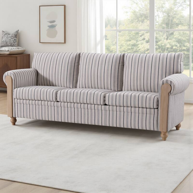 GDFStudio - Upholstered 84" 3-Seater Sofa with Birch Legs