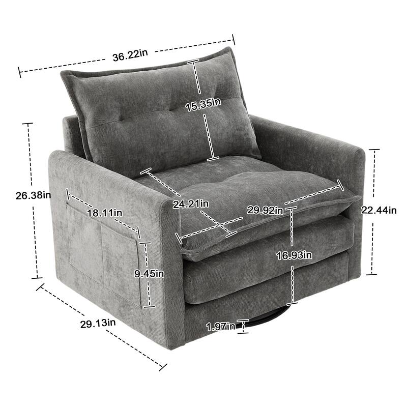 GALDWIN Chenille Upholstered 360°Degree Swivel Mid Century Modern Arm Chair for Living Room
