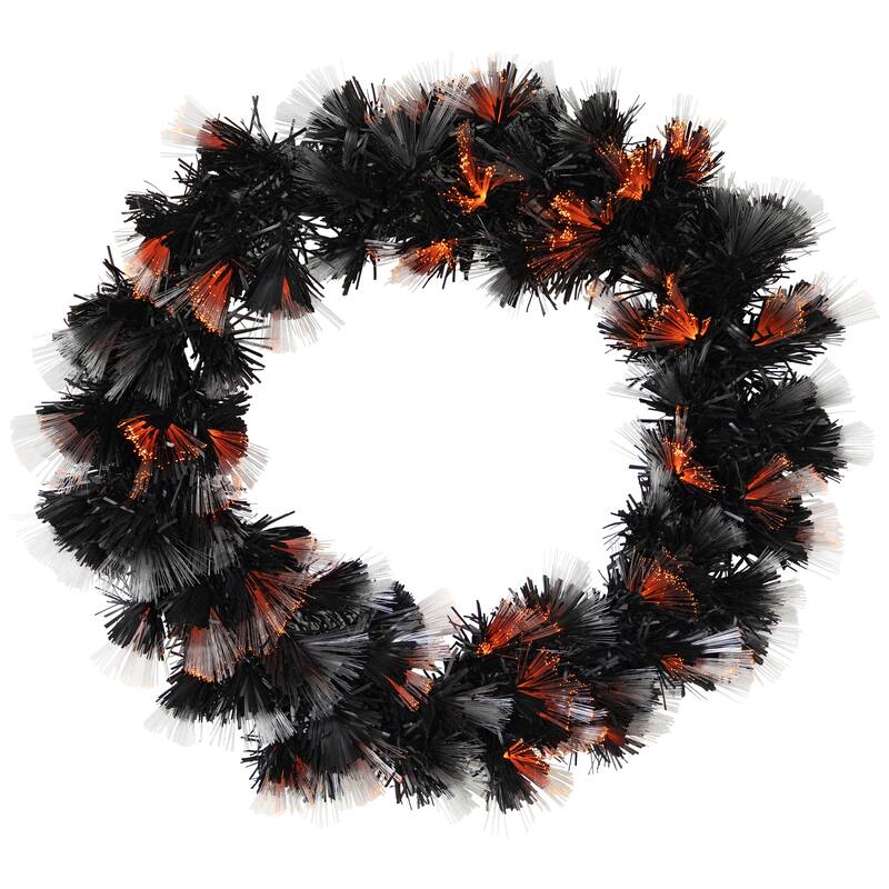 Multi-Function Fiber Optic Artificial Halloween Wreath - 24" - Black - Orange and Purple LED