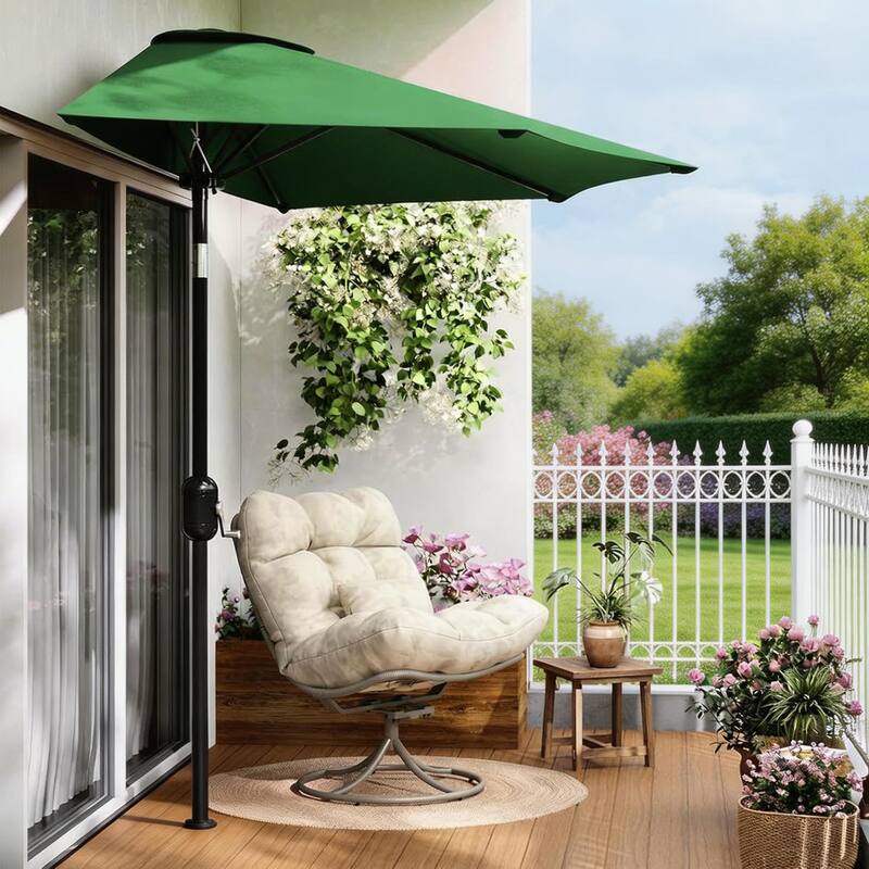 9ft Outdoor Patio Half Umbrella, with Smooth Crank Lift