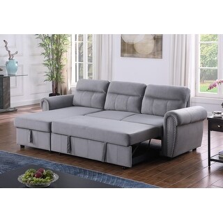 96.5"W Velvet Fabric Reversible Sleeper Sectional Sofa Chaise - Bed ...