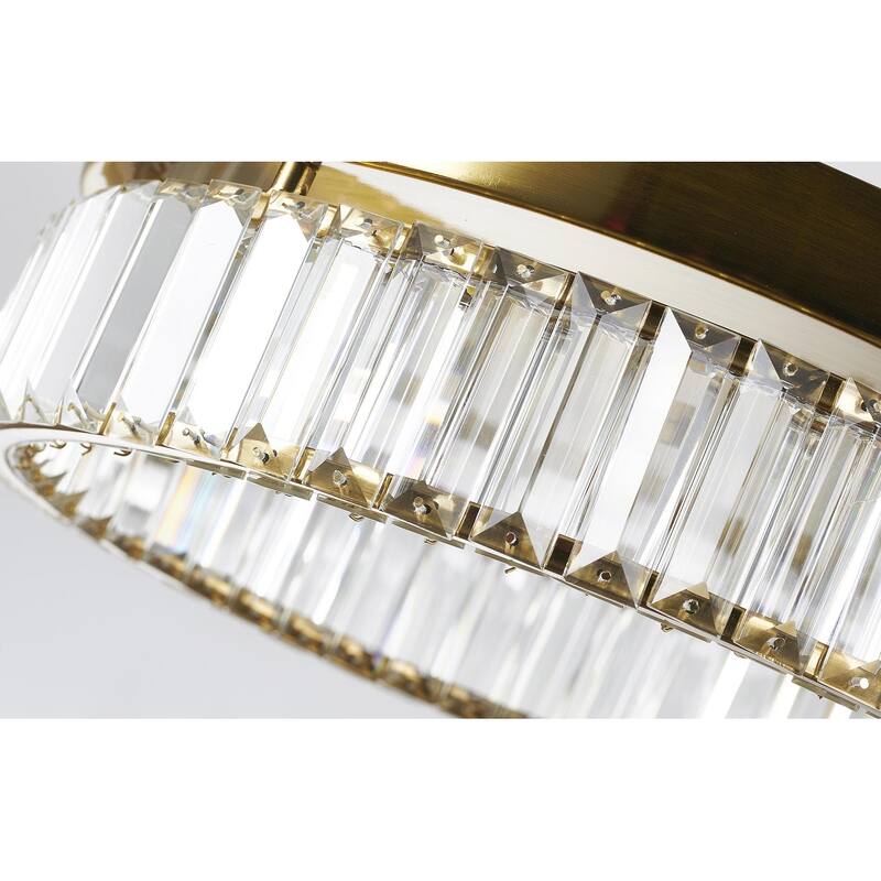 1-Light Brass Dimmable LED Flush Mount With Clear Crystals