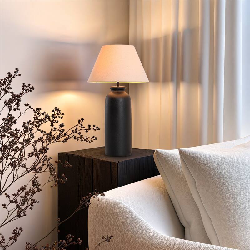 28 in. Nordic Ceramic Table Lamp with Sandblasting and Linen Shade for Living Room, Bedroom, Dining Room