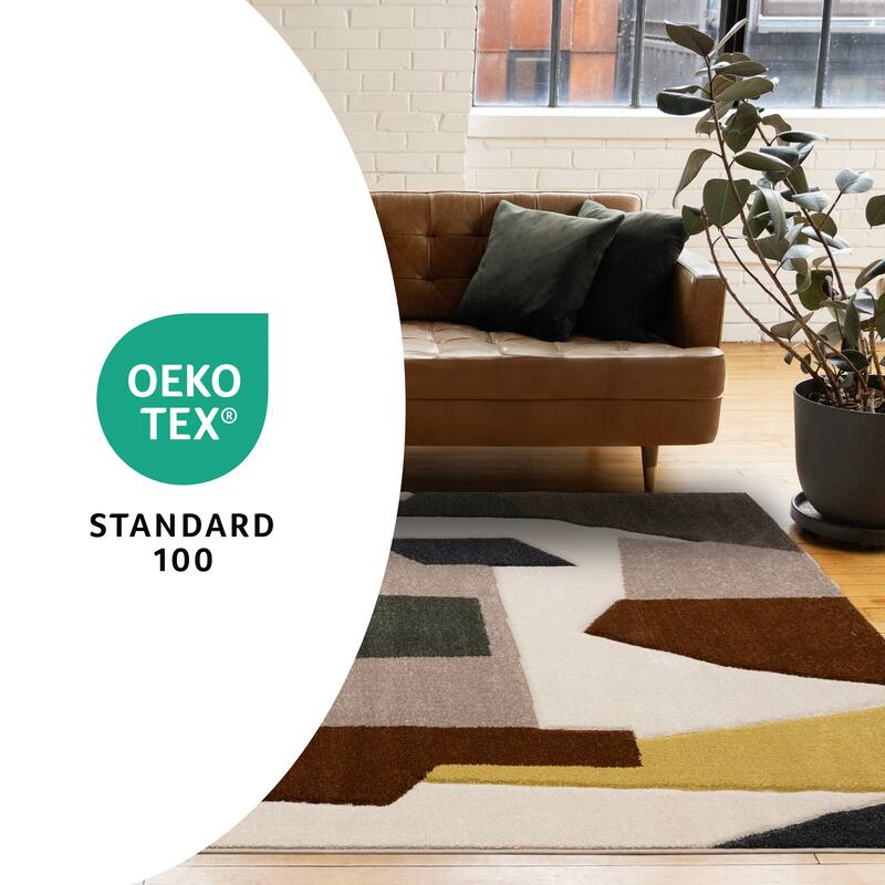 Green Yellow Brown White Blue Geometric High-Traffic Area Rug