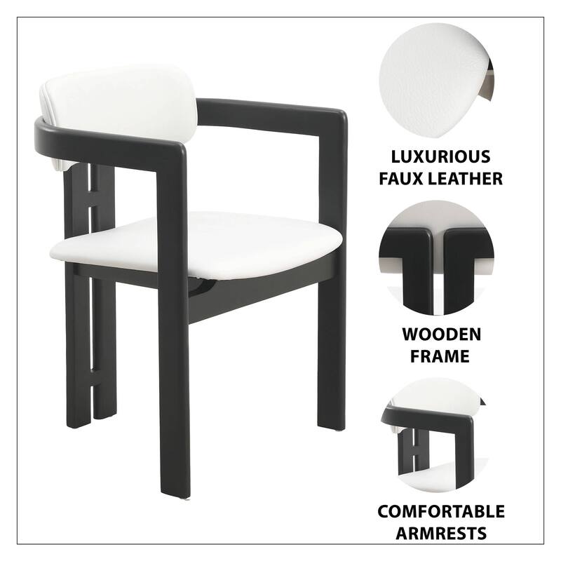 Dining Chairs Upholstered Leather Seats in Rubberwood Set of 2 Arm Chairs Open Back Design
