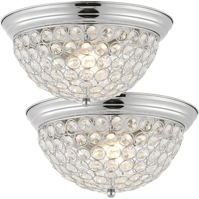 Hudson 12" 1-Light Traditional Transitional Iron LED Flush Mount, Chrome/Clear by JONATHAN Y