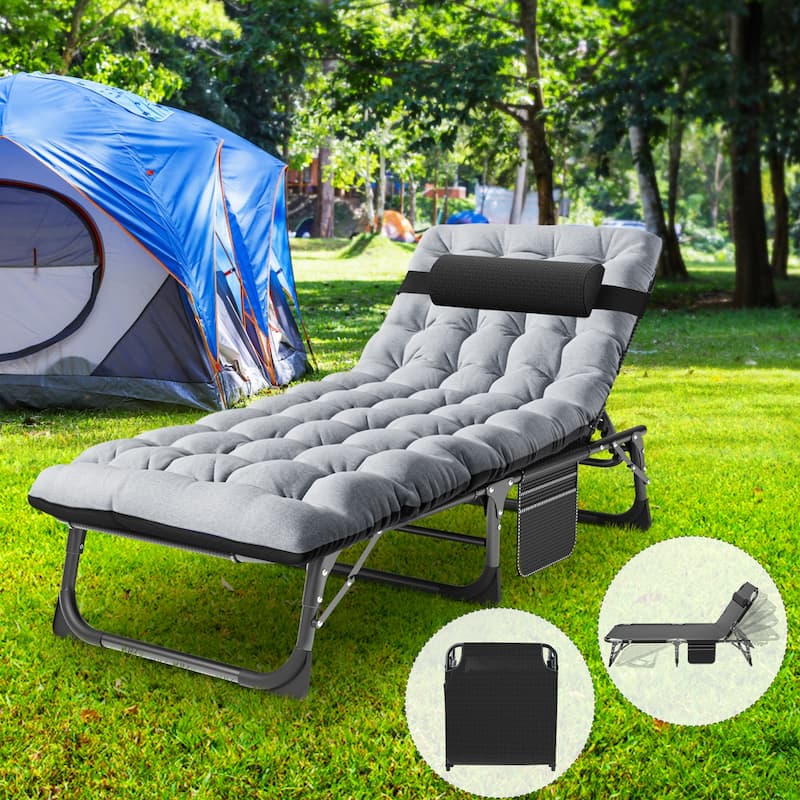 DoCred Upgraded Thicked Folding Camping Cot with Mattress - Grey