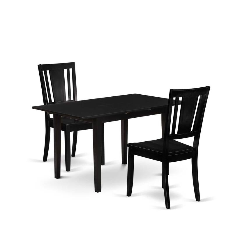 HomeStock 3-Piece Black Finish Rectangular Solid Wood Top With Butterfly Leaf Dining Table Set